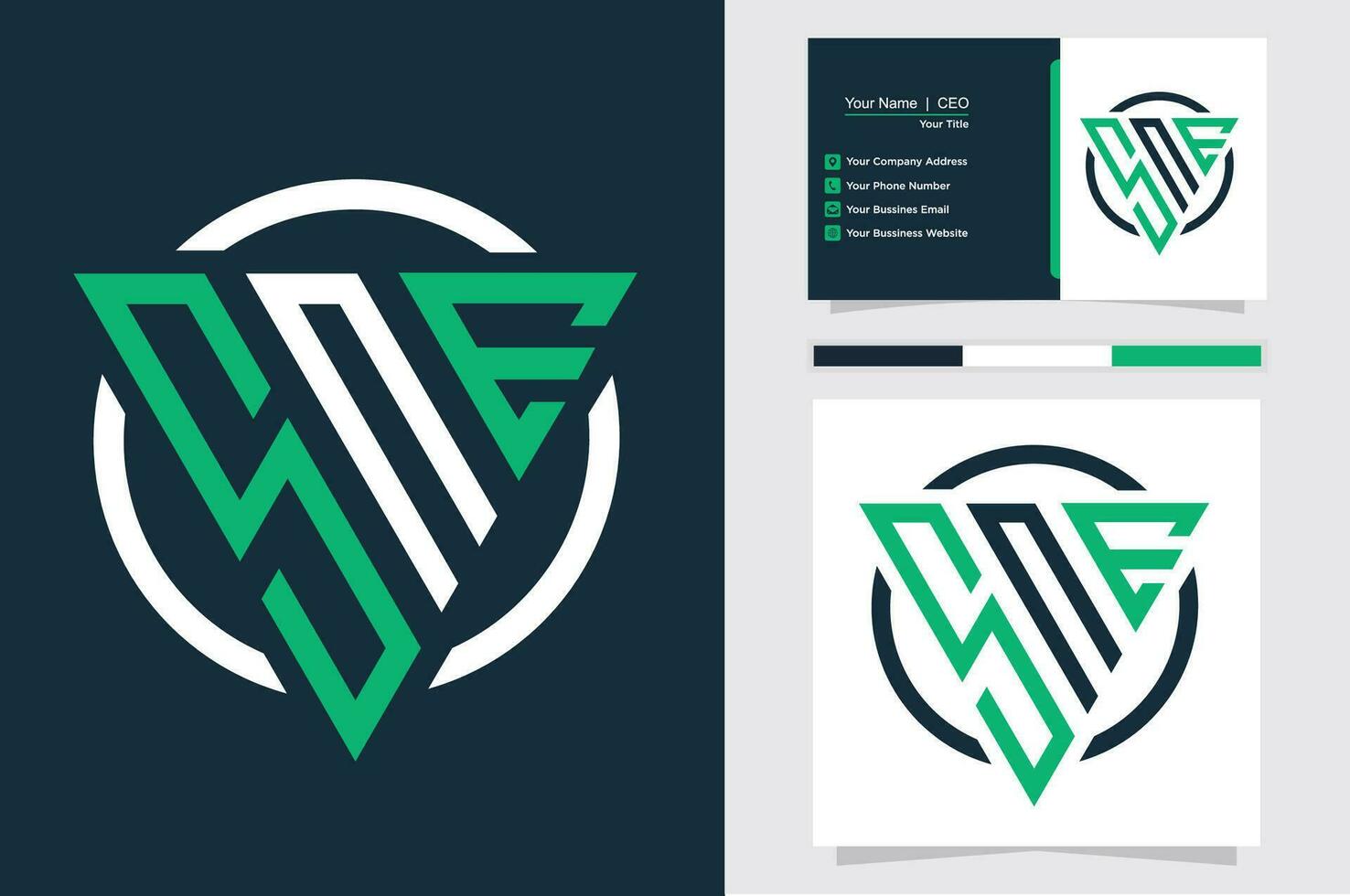 Initial Letter S N E triangle monogram modern logo Green and white color vector