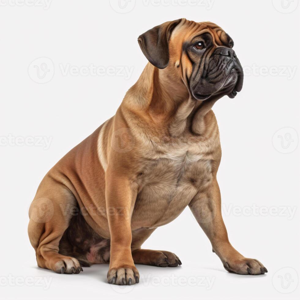 ai generativo bullmastiff raza perro aislado en un brillante blanco antecedentes foto