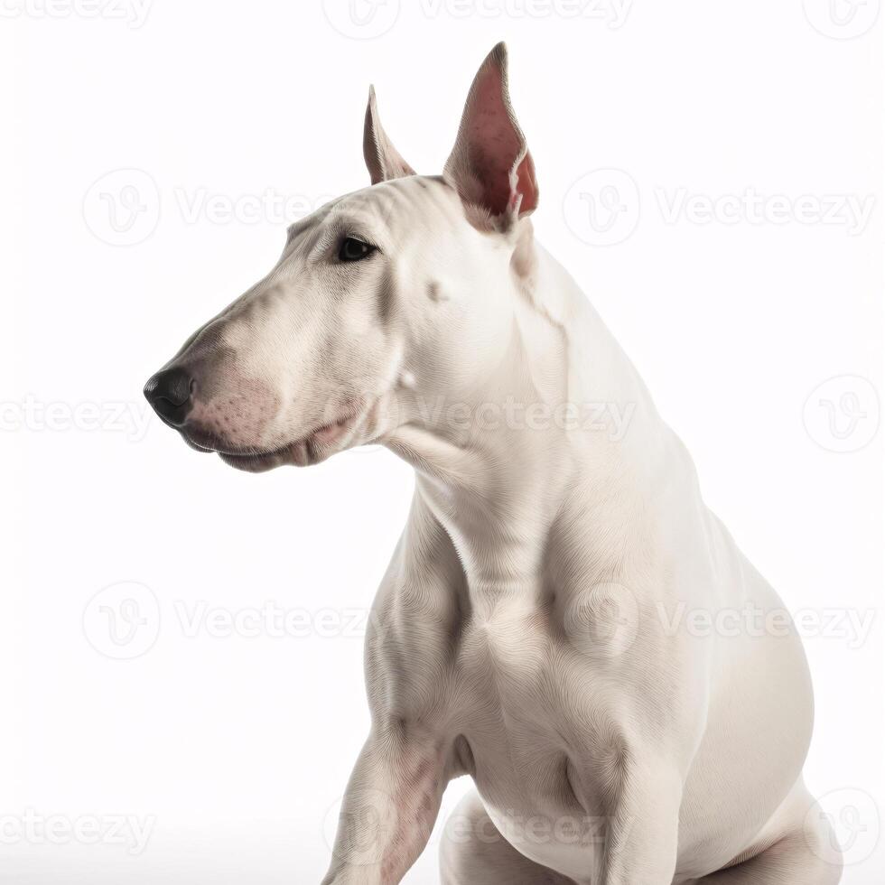 ai generativo toro terrier raza perro aislado en un brillante blanco antecedentes foto