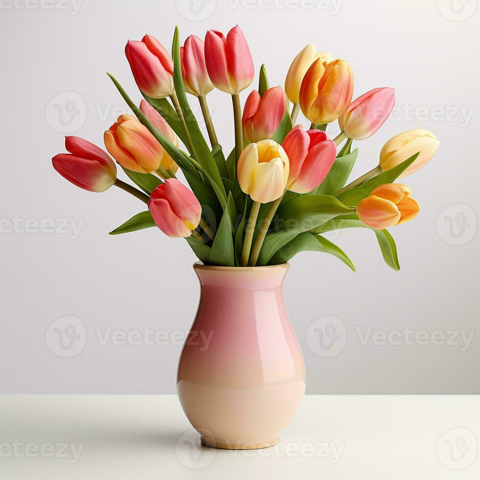 AI generative Tulips in a ceramic pot isolated on transparent background photo