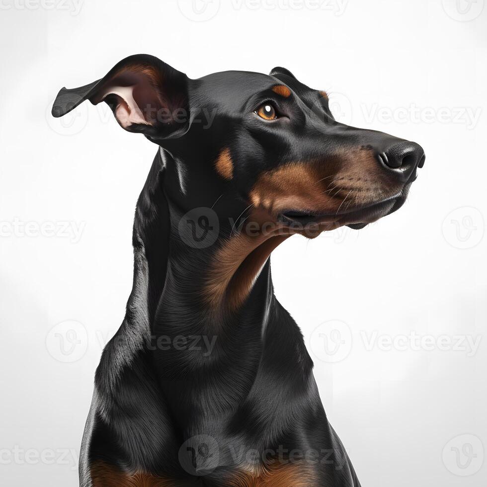 Doberman Pinscher breed dog isolated on a clear white background photo