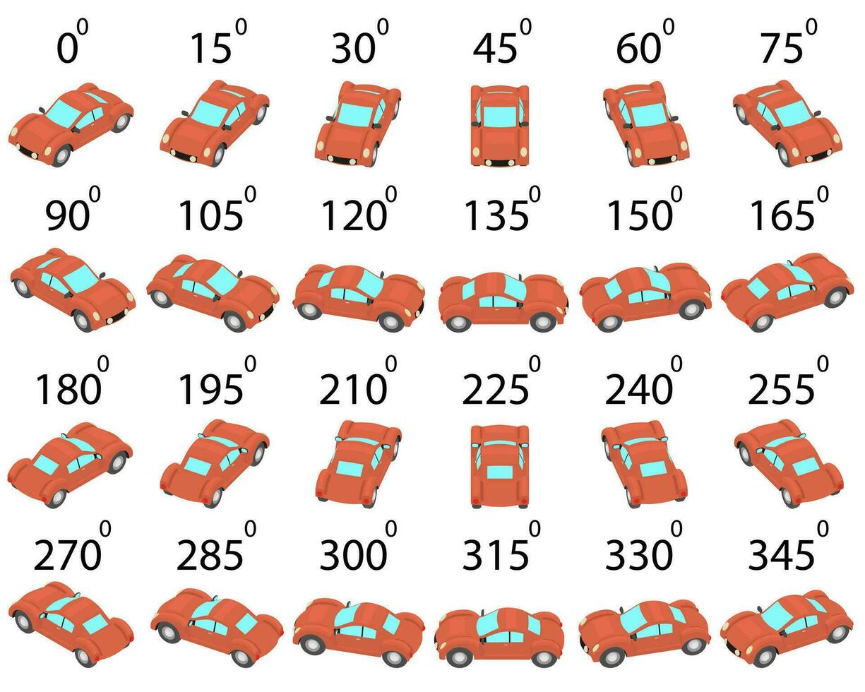 A set of 24 old racing car from different angles. vector