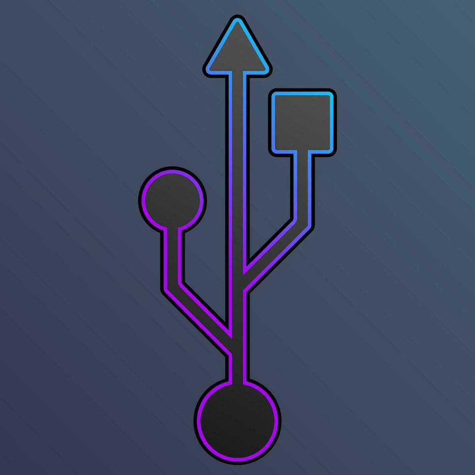 USB icon with a colored outline on a dark background vector