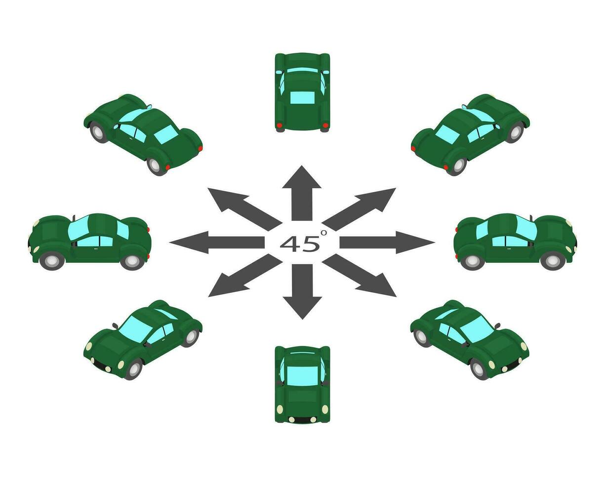Rotation of the old racing car by 45 degrees. vector