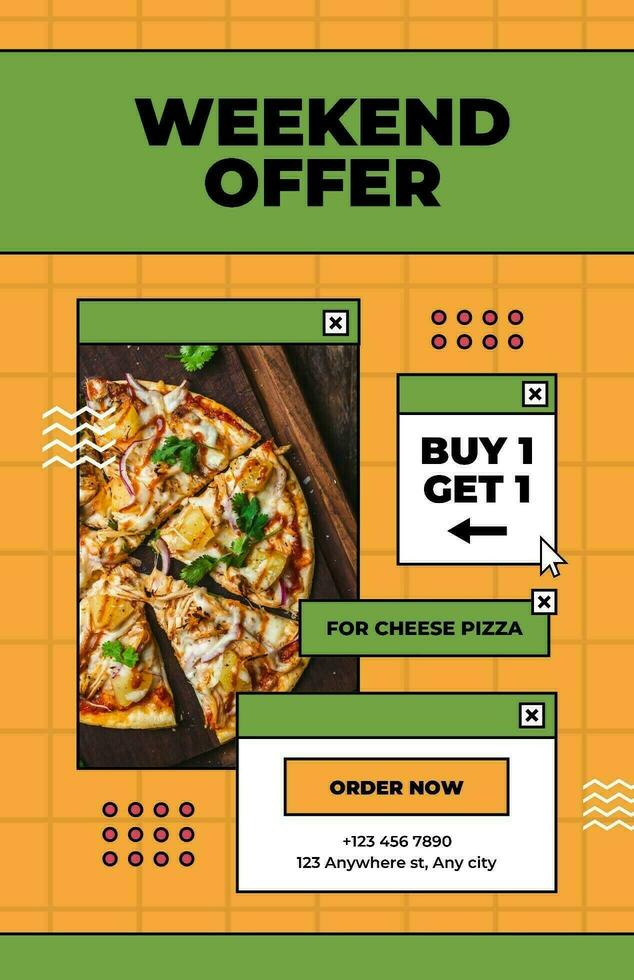 Green yellow retro pizza offer poster template