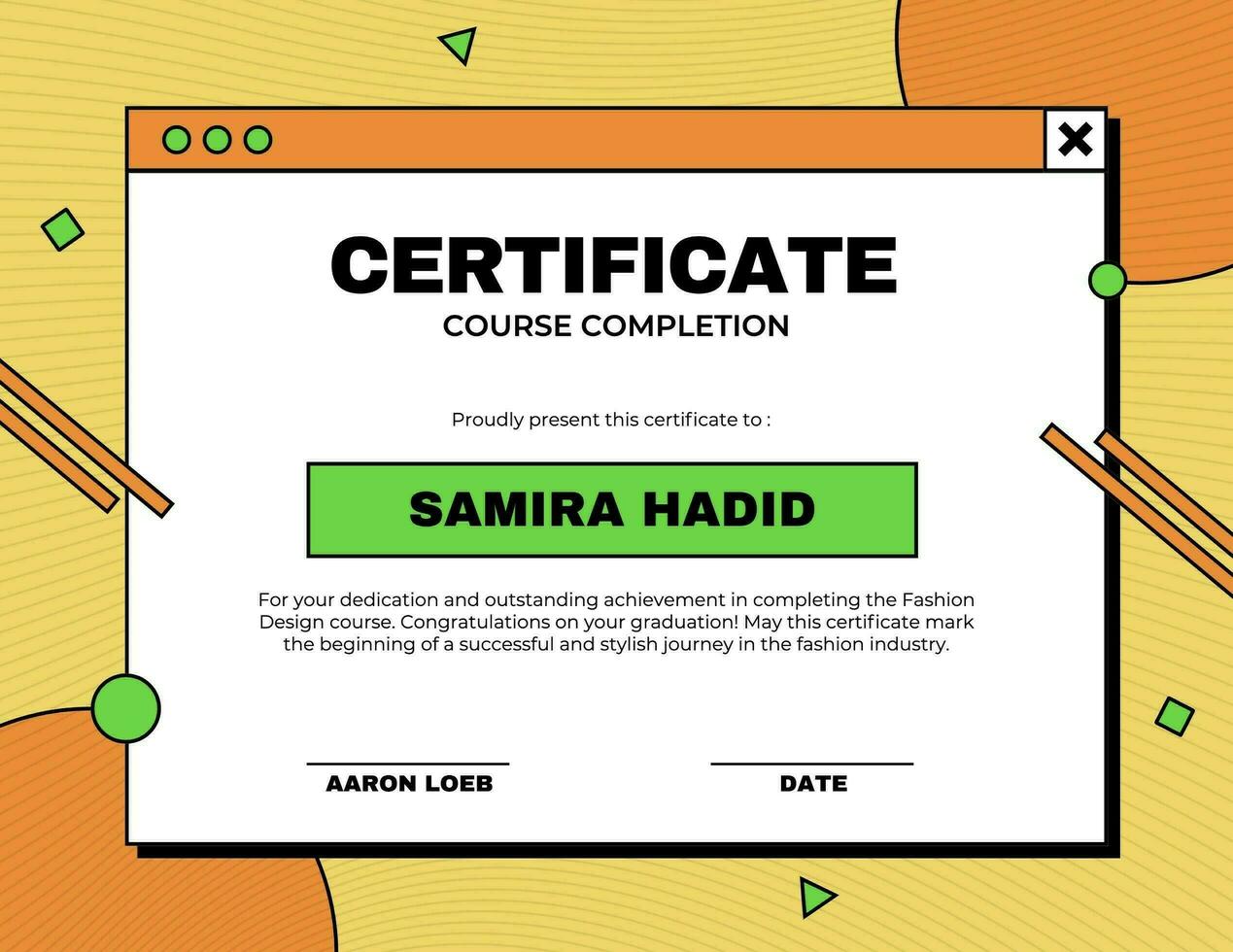 retro colorful course completion certificate template