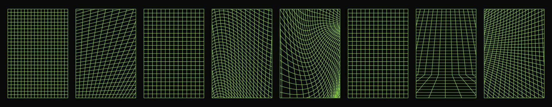 Distorted vertical grid neon set vector illustration