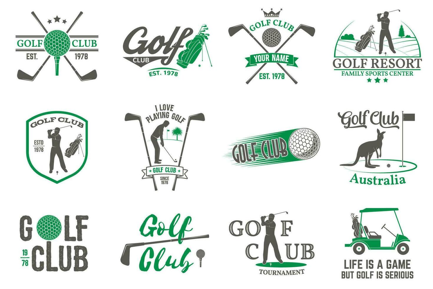 Set of Golf club concept with golfer silhouette. vector
