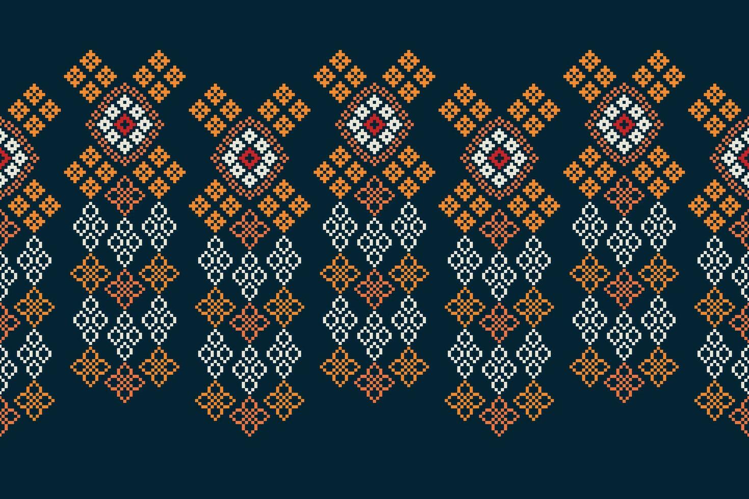 Ethnic geometric fabric pattern Cross Stitch.Ikat embroidery Ethnic oriental Pixel pattern blue background. Abstract,vector,illustration. Texture,clothing,frame,decoration,motifs,silk wallpaper. vector