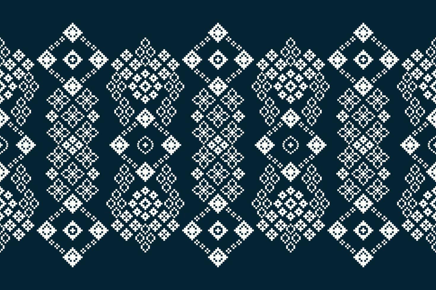 Ethnic geometric fabric pattern Cross Stitch.Ikat embroidery Ethnic oriental Pixel pattern blue background. Abstract,vector,illustration. Texture,clothing,frame,decoration,motifs,silk wallpaper. vector