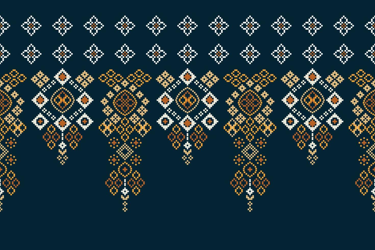 Ethnic geometric fabric pattern Cross Stitch.Ikat embroidery Ethnic oriental Pixel pattern blue background. Abstract,vector,illustration. Texture,clothing,frame,decoration,motifs,silk wallpaper. vector
