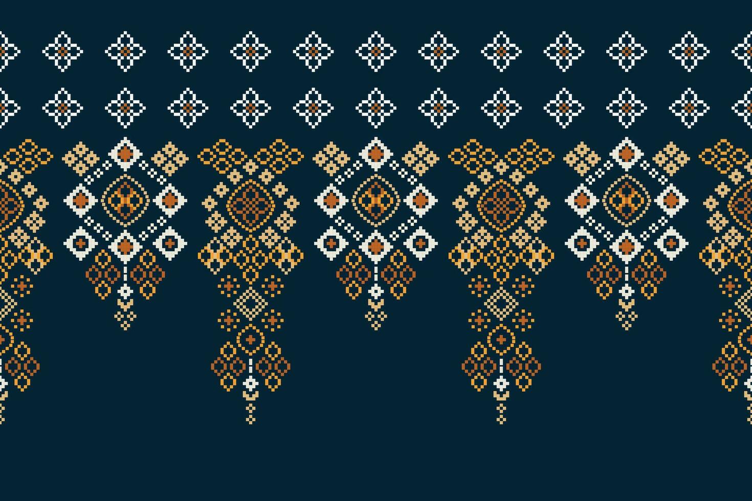 Ethnic geometric fabric pattern Cross Stitch.Ikat embroidery Ethnic oriental Pixel pattern blue background. Abstract,vector,illustration. Texture,clothing,frame,decoration,motifs,silk wallpaper. vector