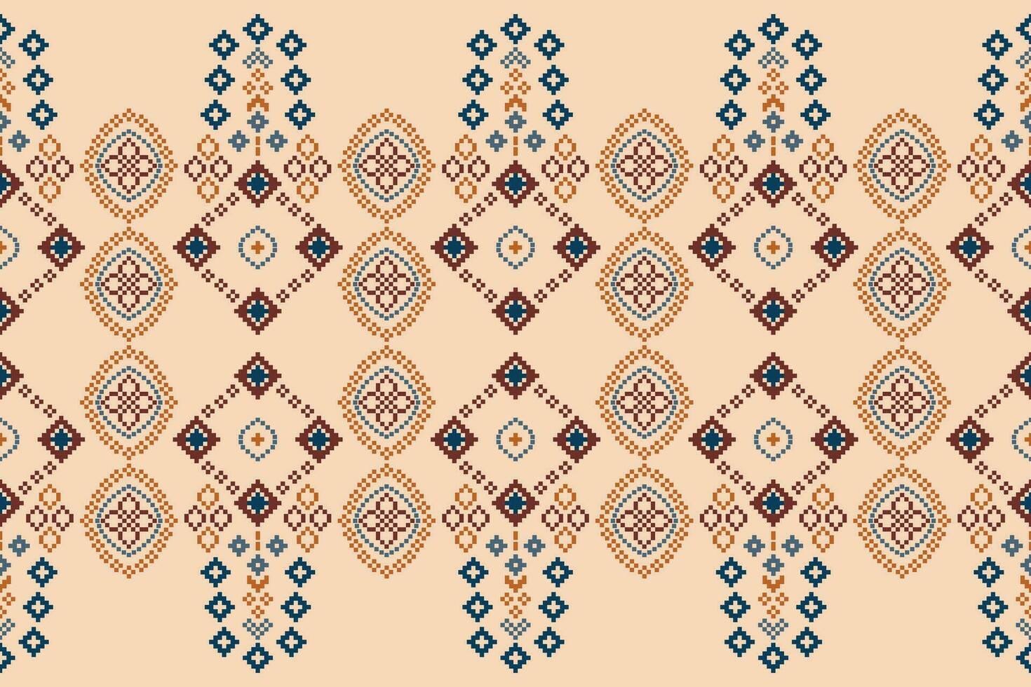 Ethnic geometric fabric pattern Cross Stitch.Ikat embroidery Ethnic oriental Pixel pattern brown cream background. Abstract,vector,illustration. Texture,clothing,frame,motifs,silk wallpaper. vector