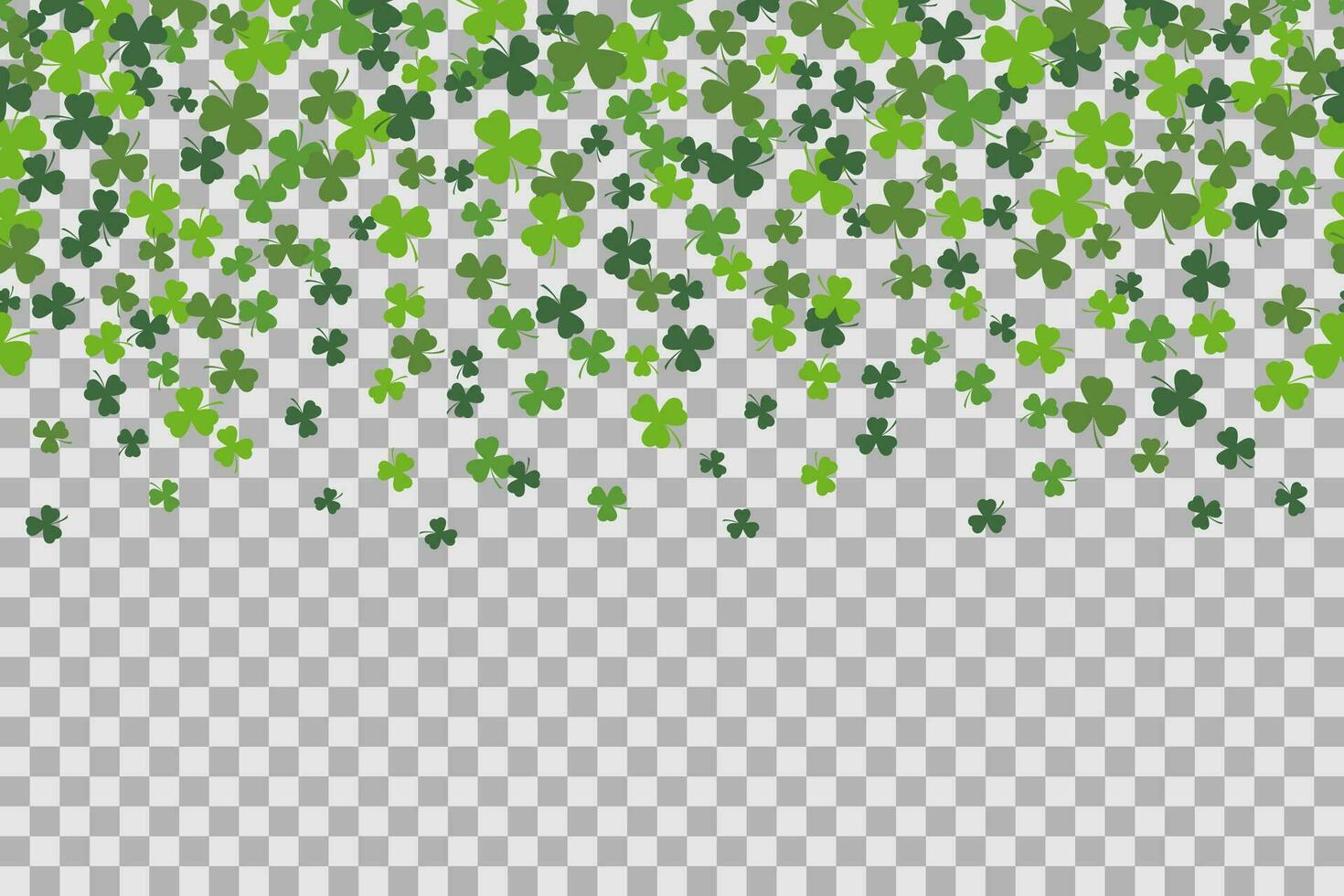 Seamless pattern with clover leafs for St Patricks Day celebration on transparent background. vector