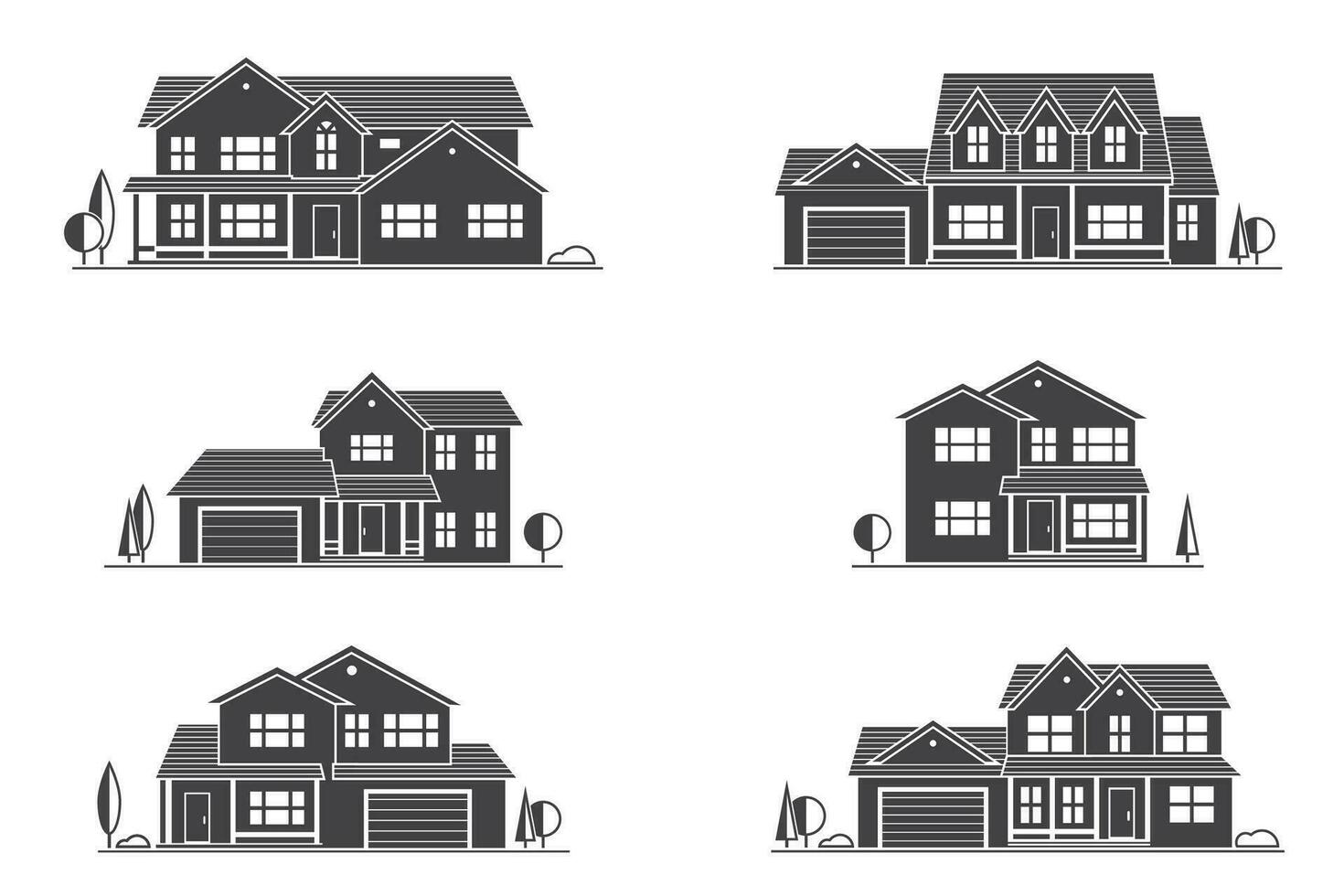 Vector silhouette suburban american house.