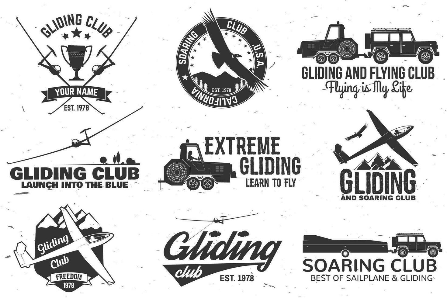 Set of Gliding club retro badge. vector