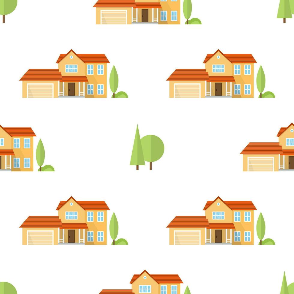 Suburban american houses seamless pattern. vector