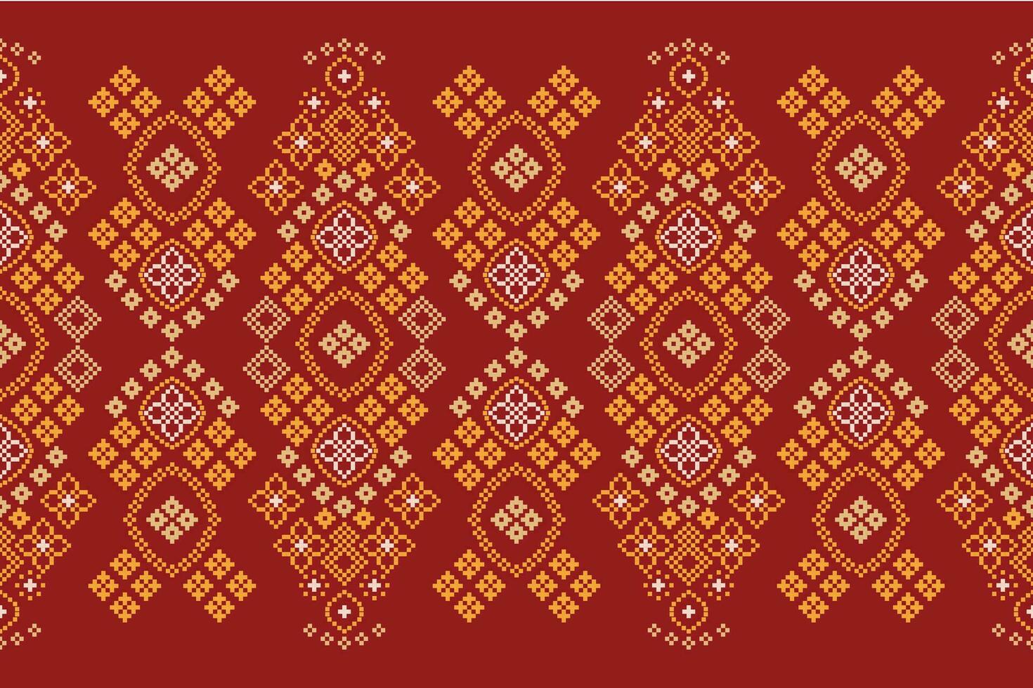 étnico geométrico tela modelo cruzar puntada.ikat bordado étnico oriental píxel modelo rojo antecedentes. resumen, vector, ilustración. textura,ropa,marco,decoración,motivos,seda fondo de pantalla. vector