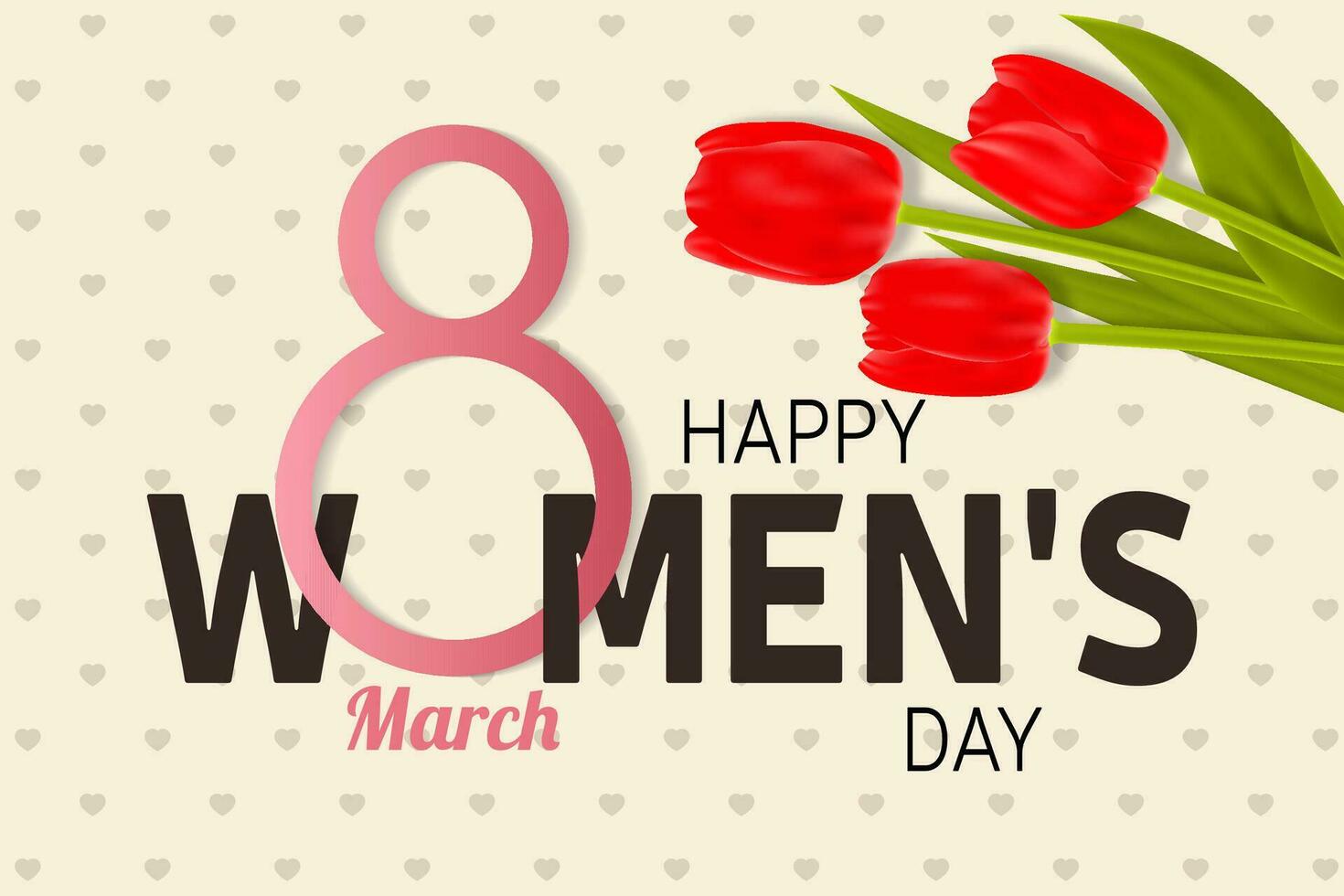 Happy Women s Day Greeting Card with tulips. vector