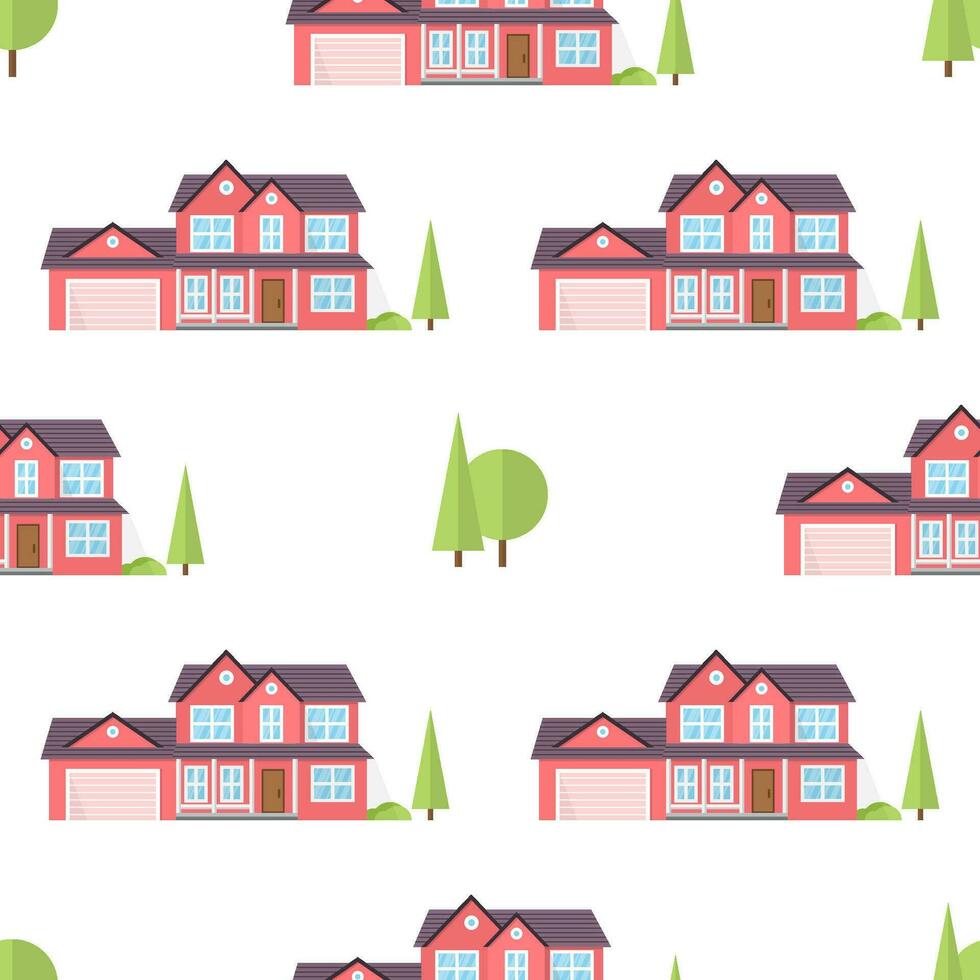 Suburban american houses seamless pattern. vector