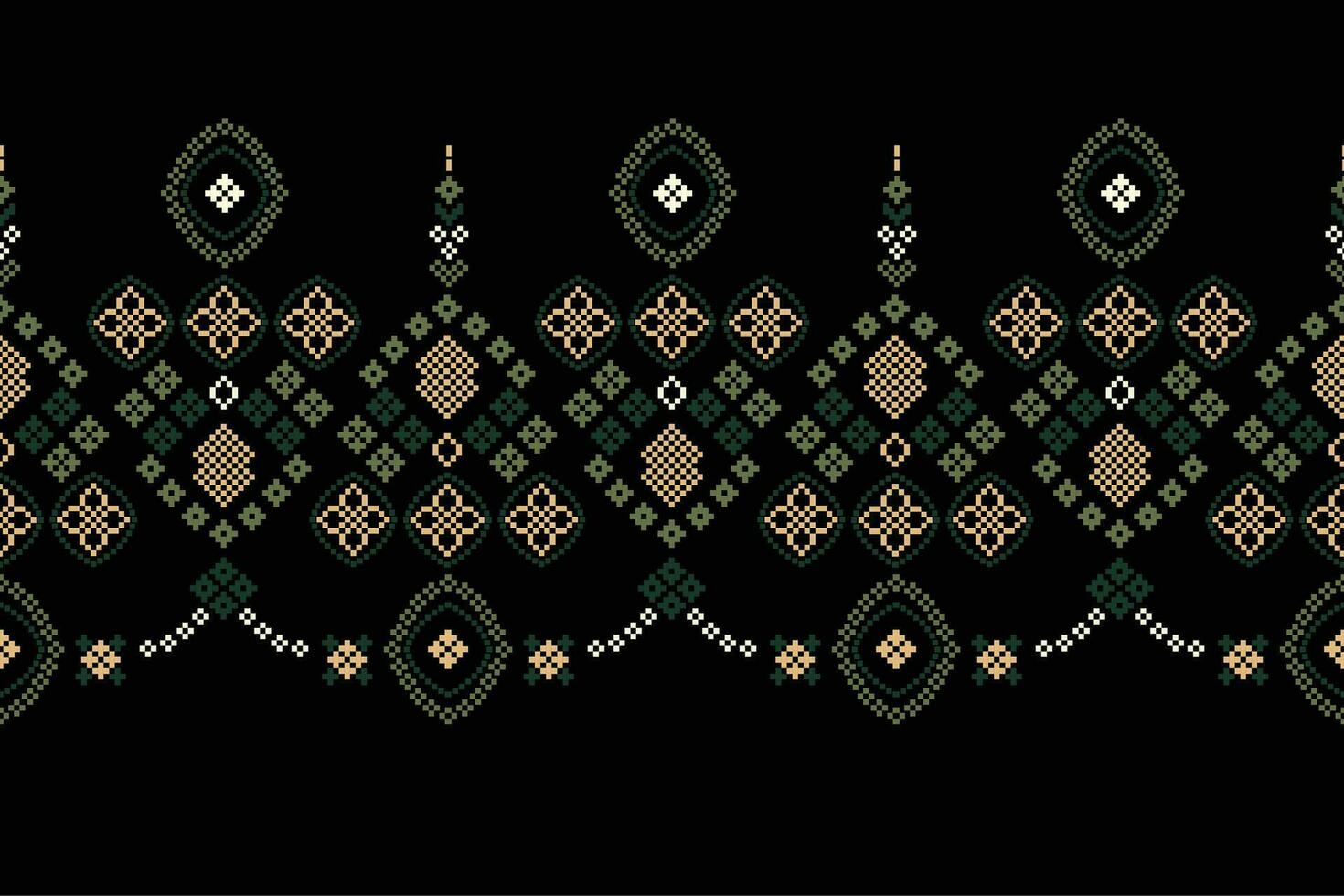 Ethnic geometric fabric pattern Cross Stitch.Ikat embroidery Ethnic oriental Pixel pattern black background. Abstract,vector,illustration. Texture,clothing,frame,decoration,motifs,silk wallpaper. vector