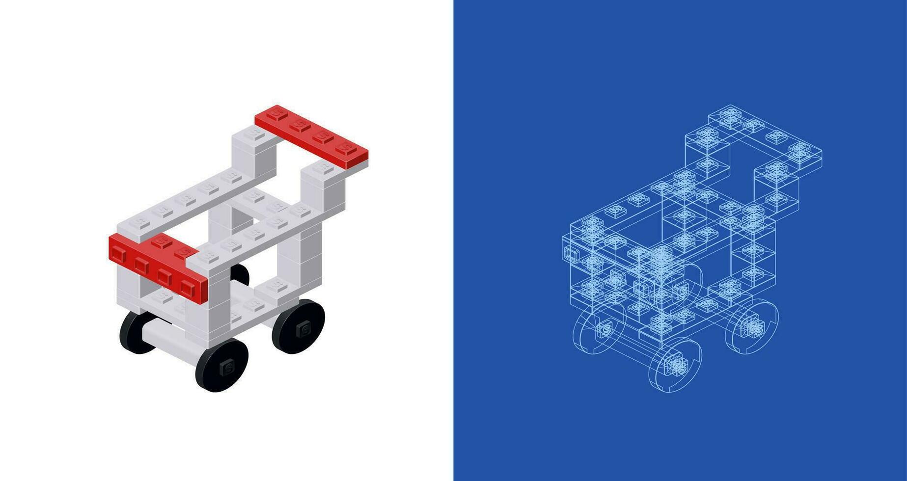 Concept with supermarket grocery cart in isometric style for print and decoration. Vector illustration.