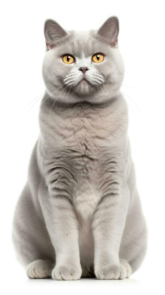 grey British Shorthair cat sitting on white background AI Generative photo