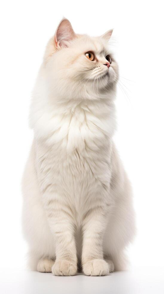 Munchkin cat sitting on white background photo
