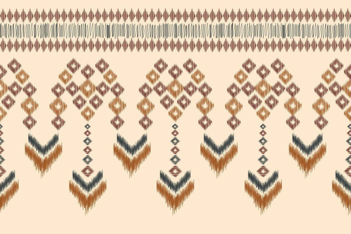 Ethnic Ikat fabric pattern geometric style.African Ikat embroidery Ethnic oriental pattern brown cream background. Abstract,vector,illustration.Texture,clothing,frame,decoration,carpet,motif. vector