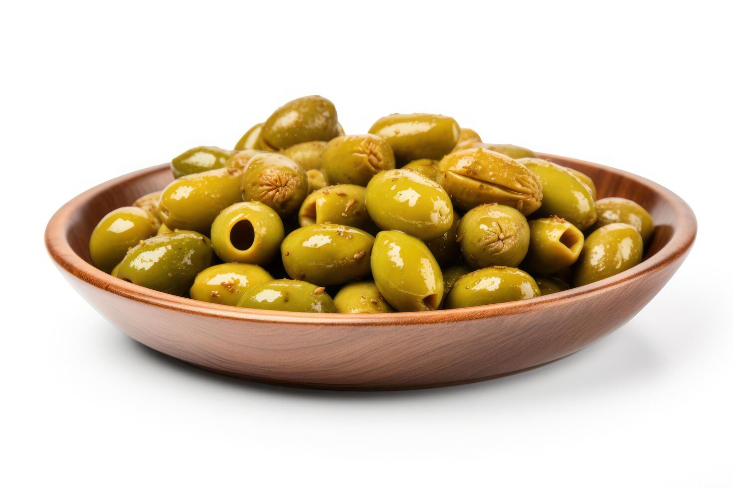 a bowl of green olives on a white background photo