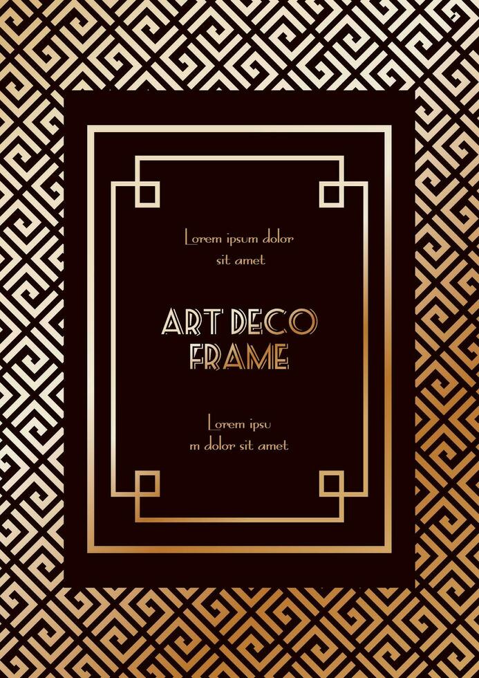 Exquisite minimalistic golden geometric art deco illustration. Greek or Roman abstract frame. Elegant vintage vector background. For invitations, posters, postcards, banners.