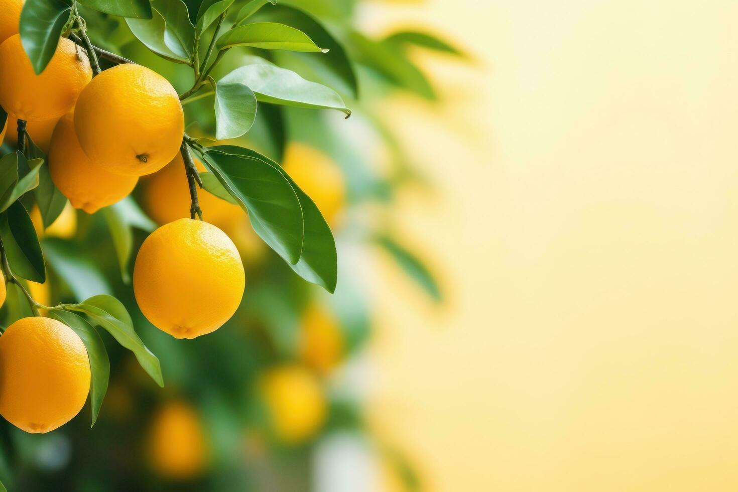 naranja árbol en el esquina en terminado borroso antecedentes con Copiar espacio para texto ai generado foto