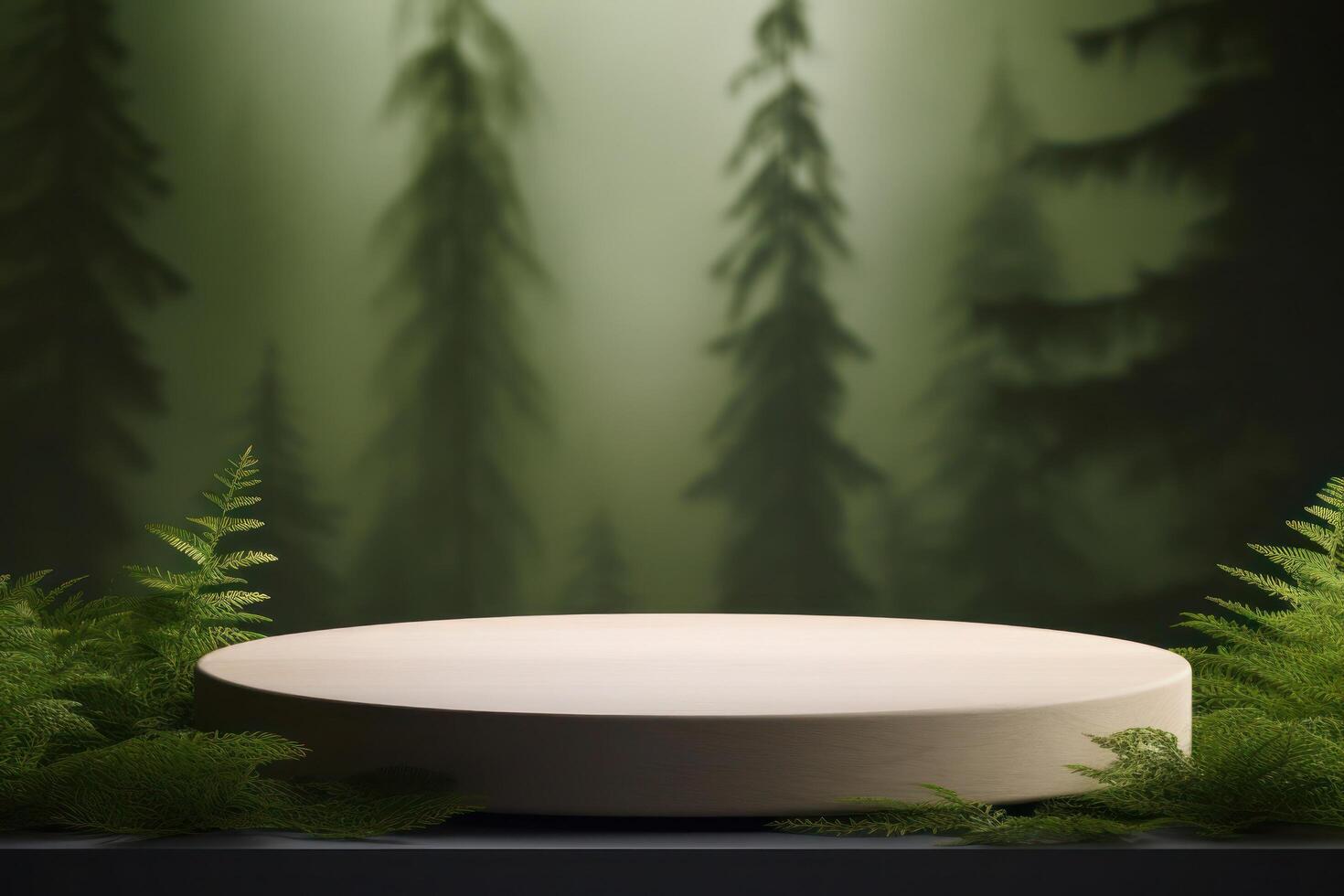wooden podium platform in the middle of a forest photo