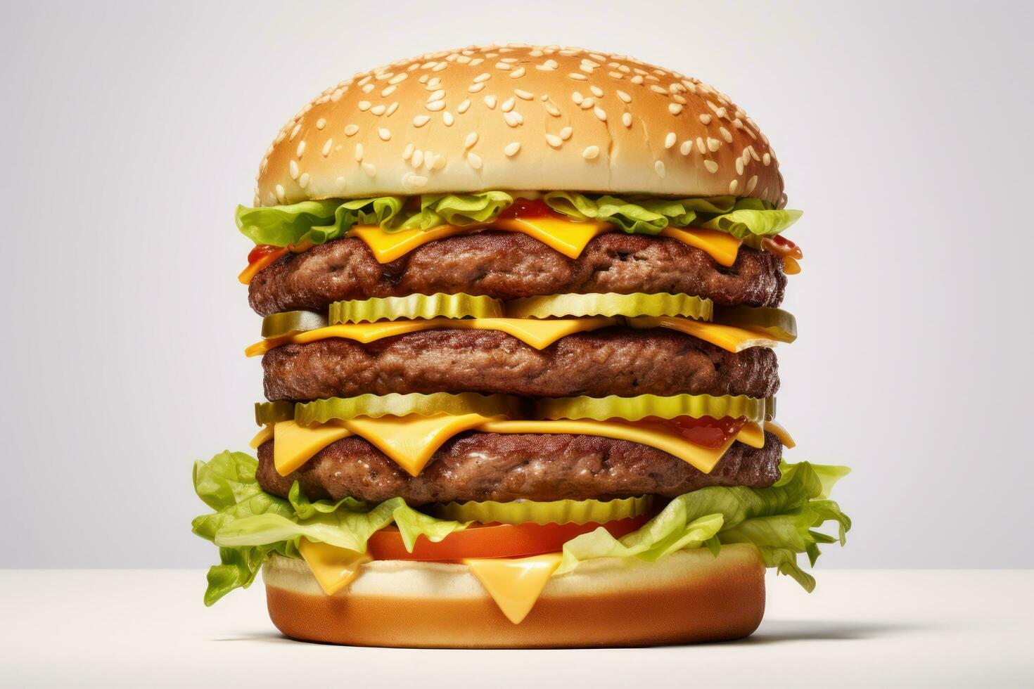 extra grande hamburguesa en un blanco antecedentes ai generativo foto