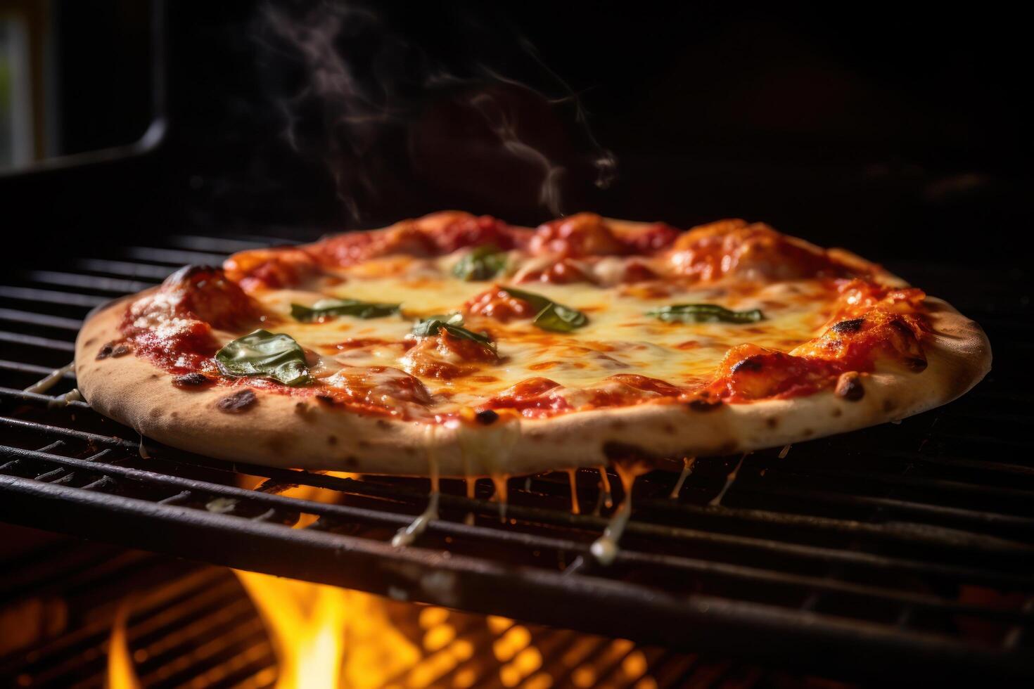 a pizza is being cooked in an oven photo