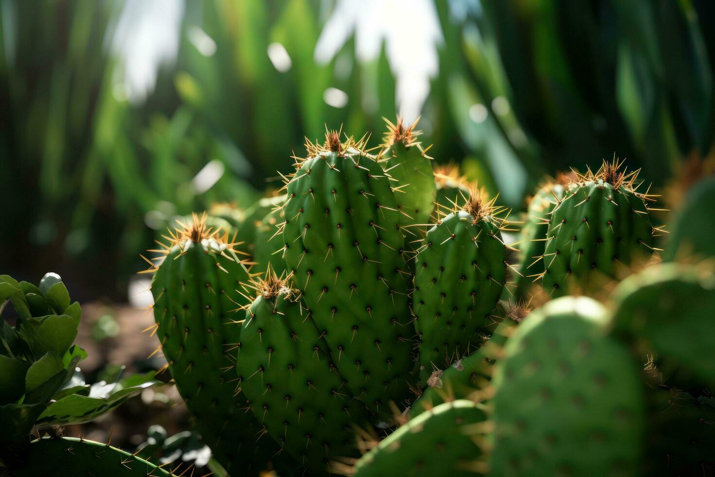 a close up of a green cactus plant AI Generated photo