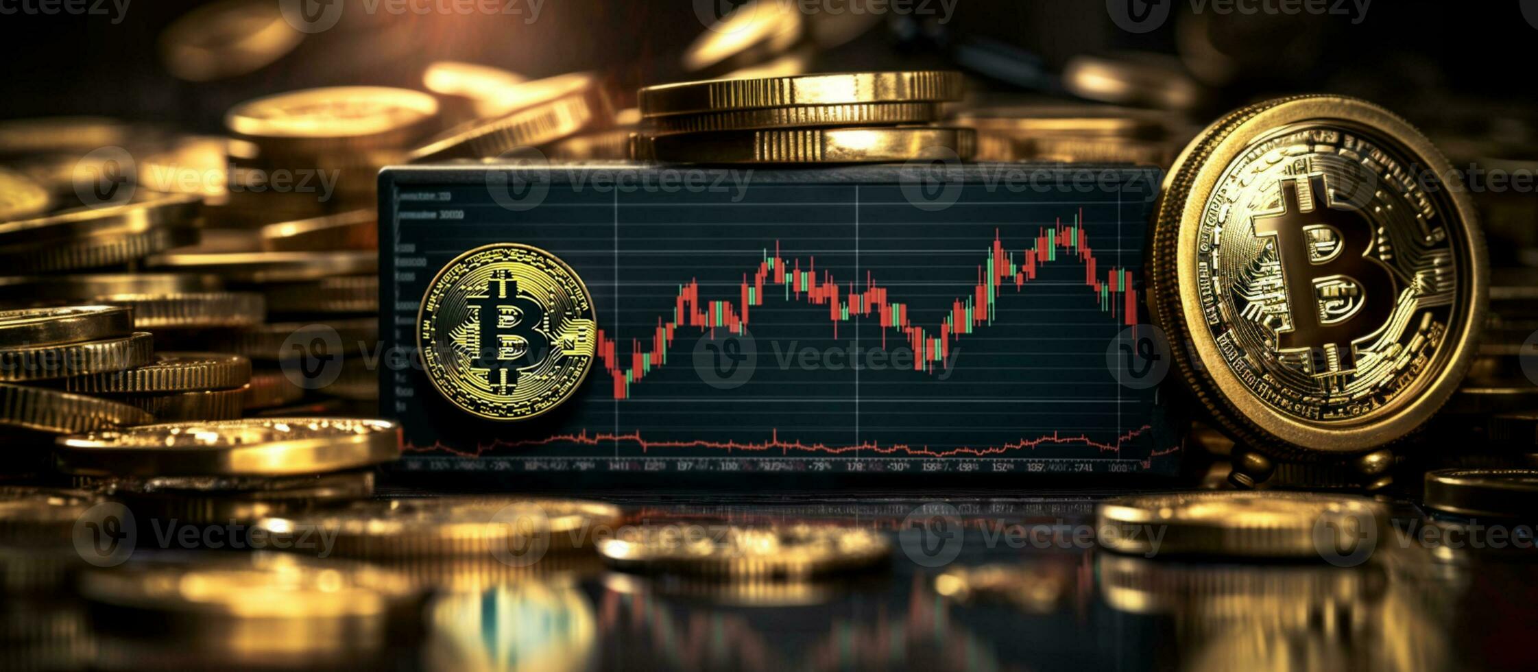 Bitcoin and Cryptocurrency Investment - Depreciation with Red and Silver Arrow on Fore Chart Background. generative AI, photo