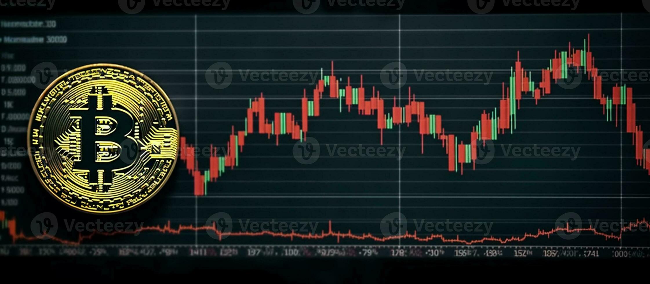 Bitcoin and Cryptocurrency Investment - Depreciation with Red and Silver Arrow on Fore Chart Background. generative AI, photo