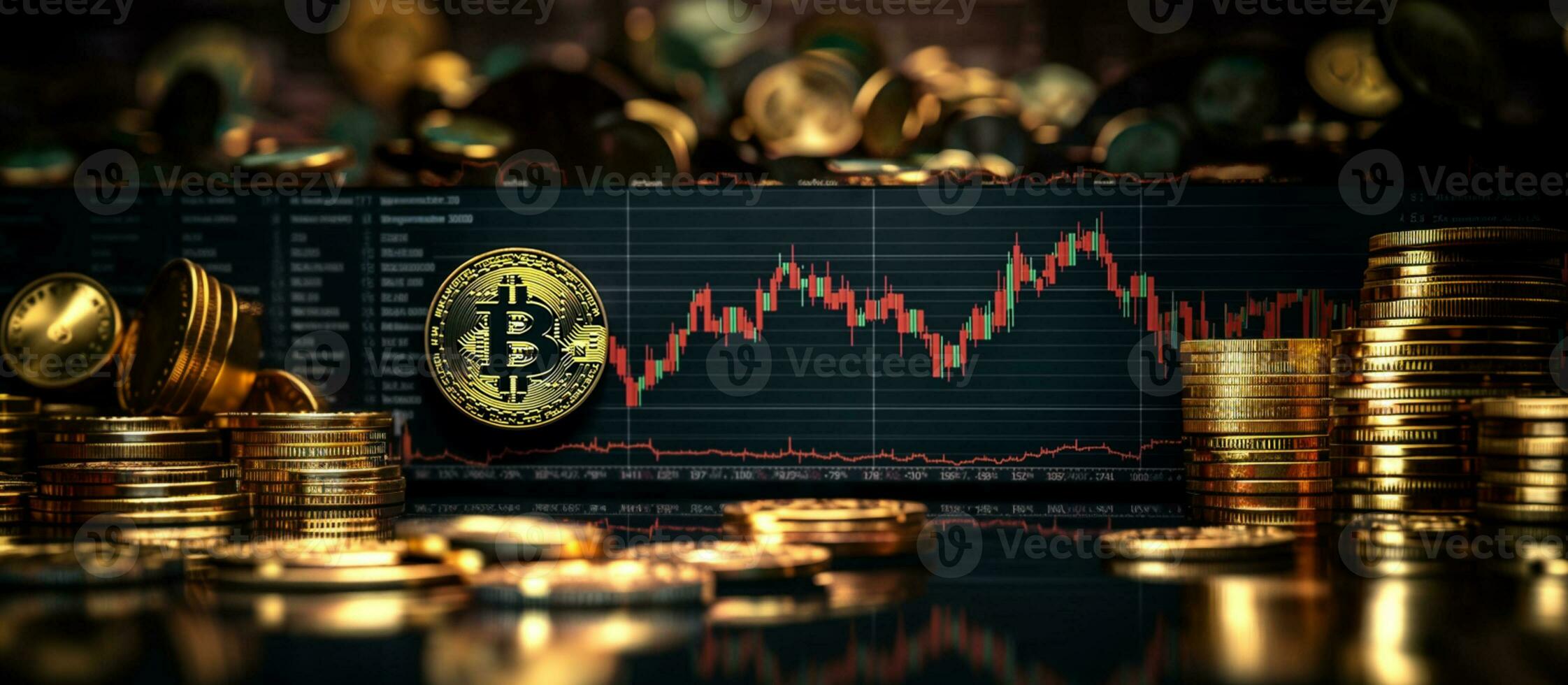 Bitcoin and Cryptocurrency Investment - Depreciation with Red and Silver Arrow on Fore Chart Background. generative AI, photo