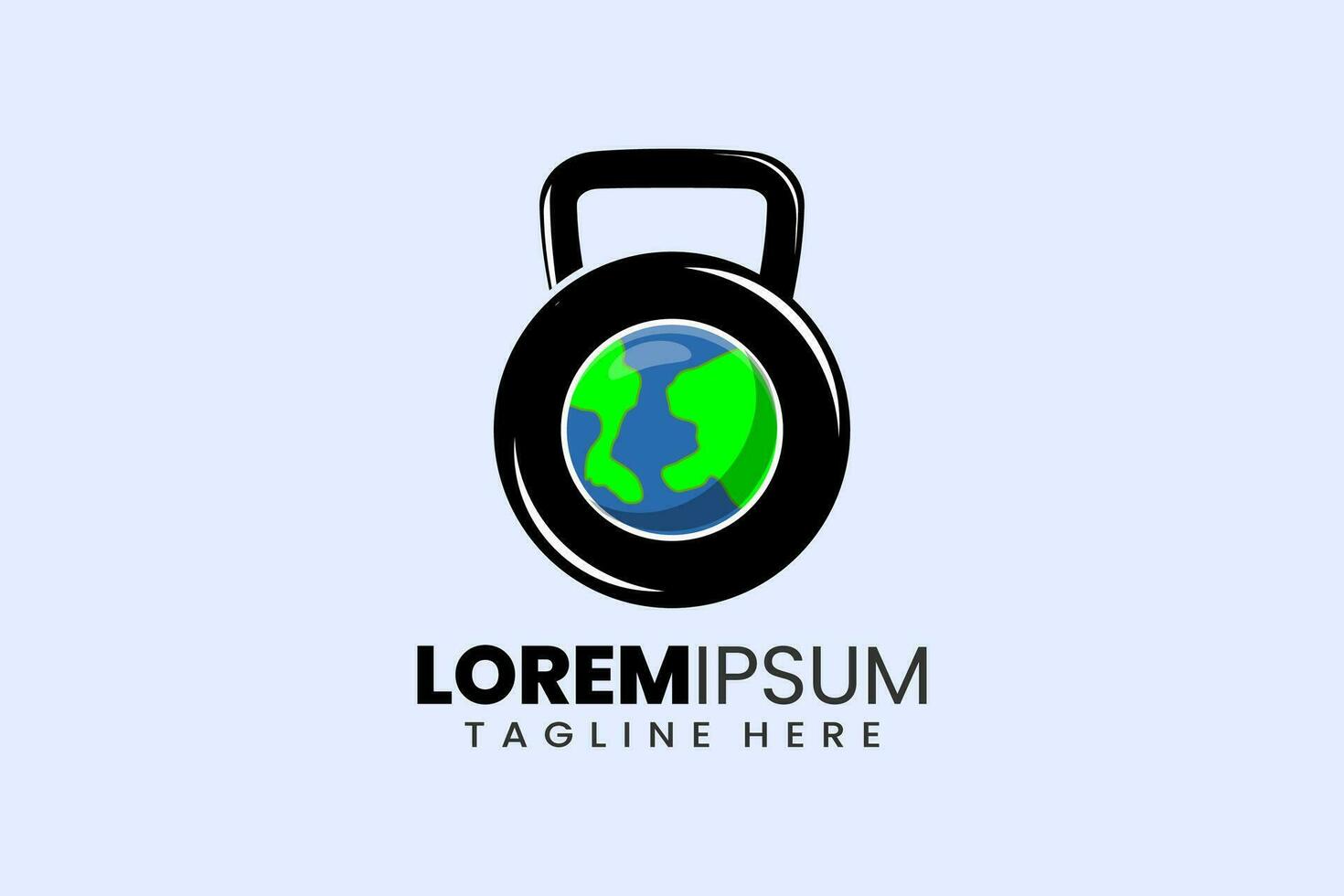 Fitness gym vector logo icon with earth kettlebell
