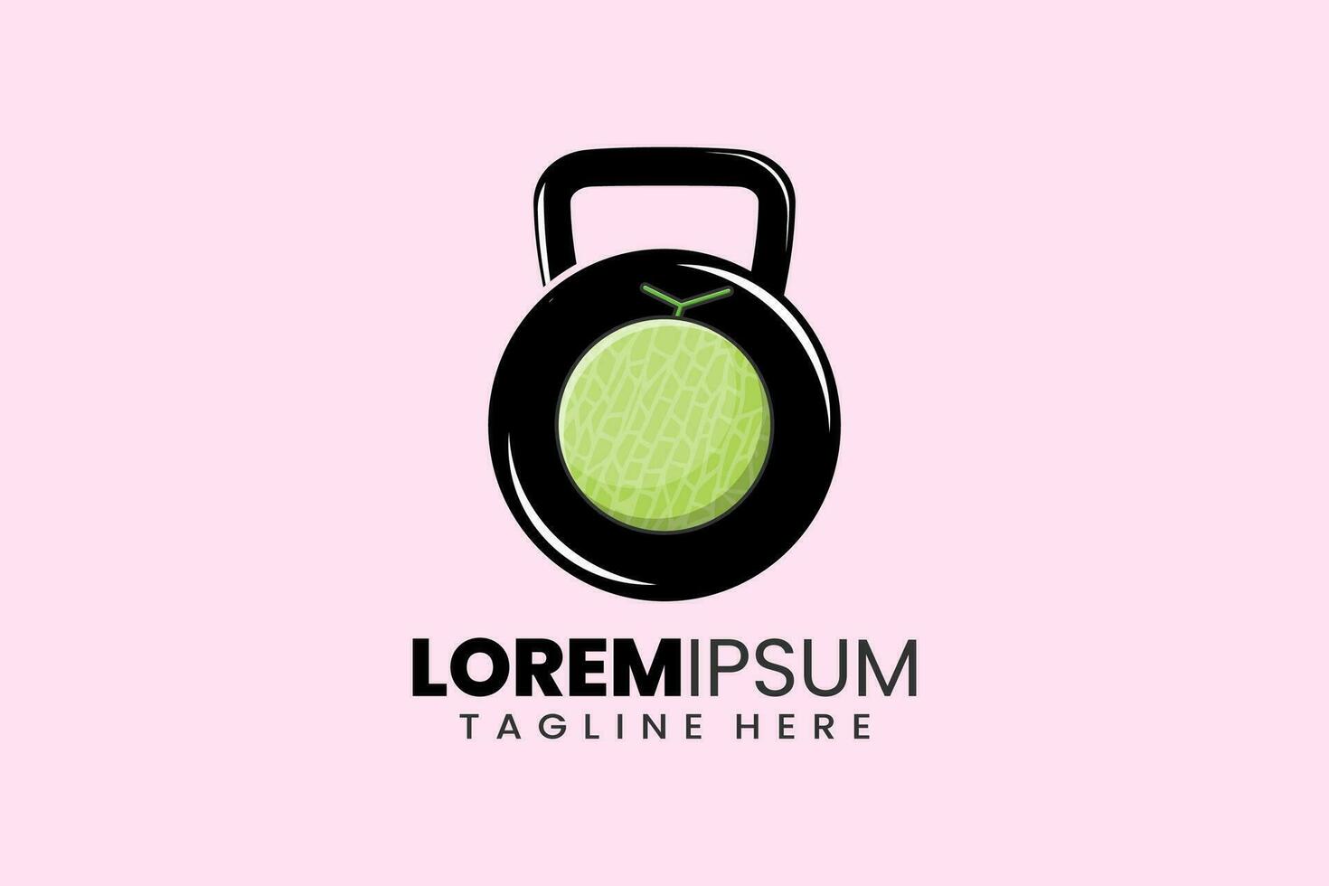 Fitness gym vector logo with melon kettlebell