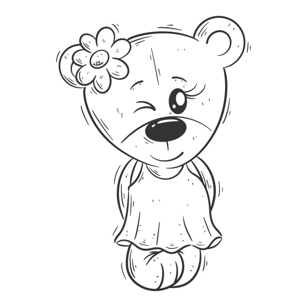 Cute bear wearing a nightgown for coloring vector
