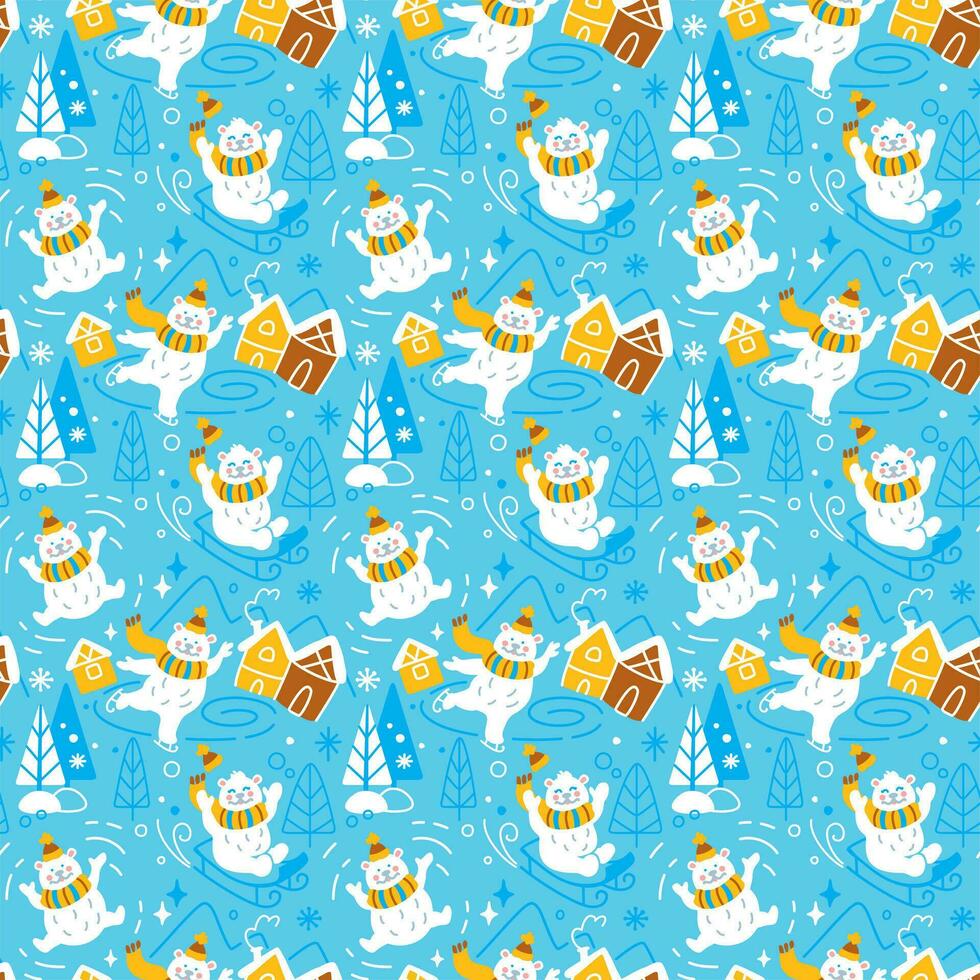 Polar bear. Kids print. Seamless pattern for fabric, wrapping, textile, wallpaper, apparel. Vector
