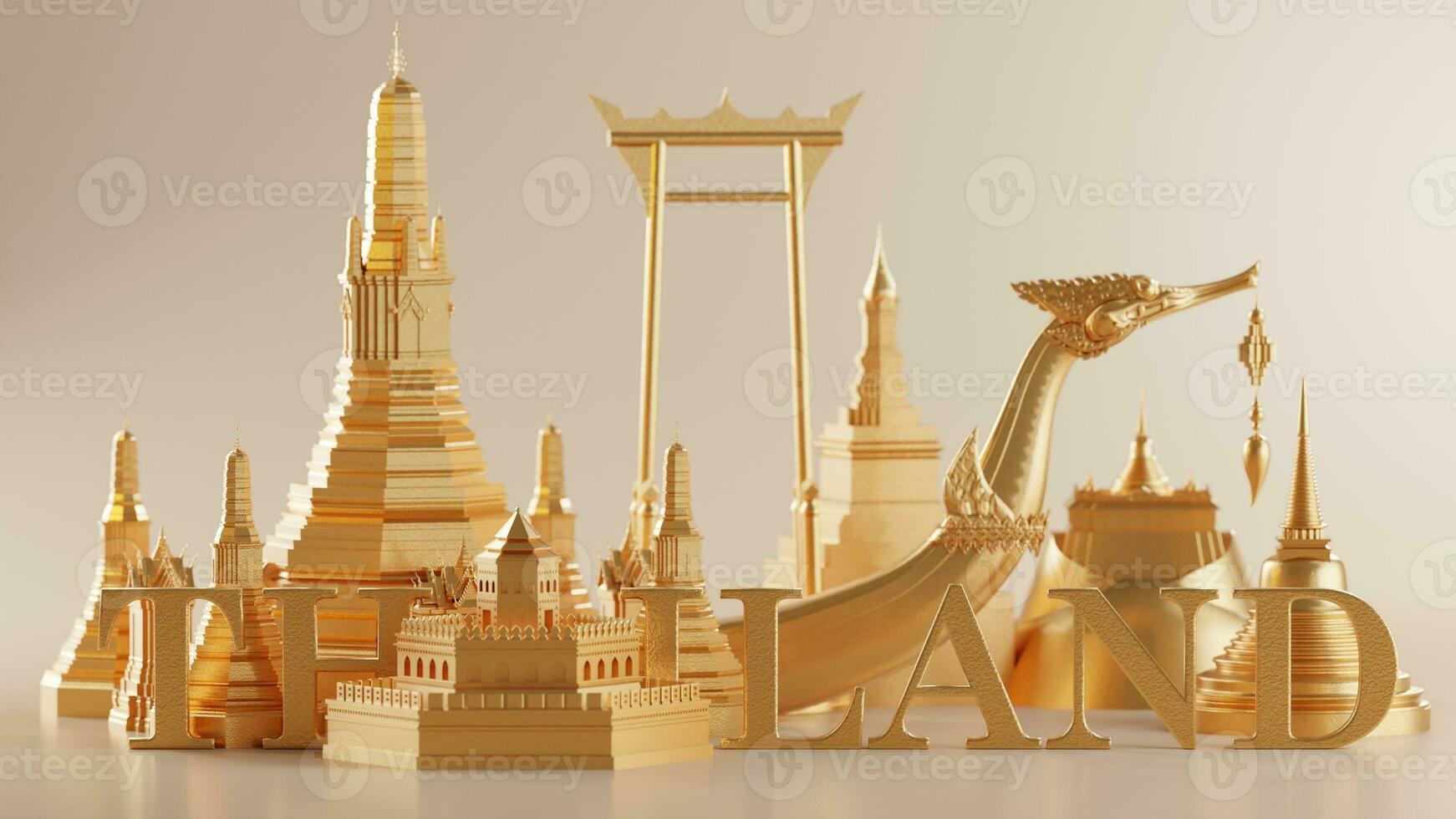3d rendering illustration background the iconic of thailand travel concept the most beautiful places to visit in thailand in 3d illustration, thai architecture and tradition heritage. photo