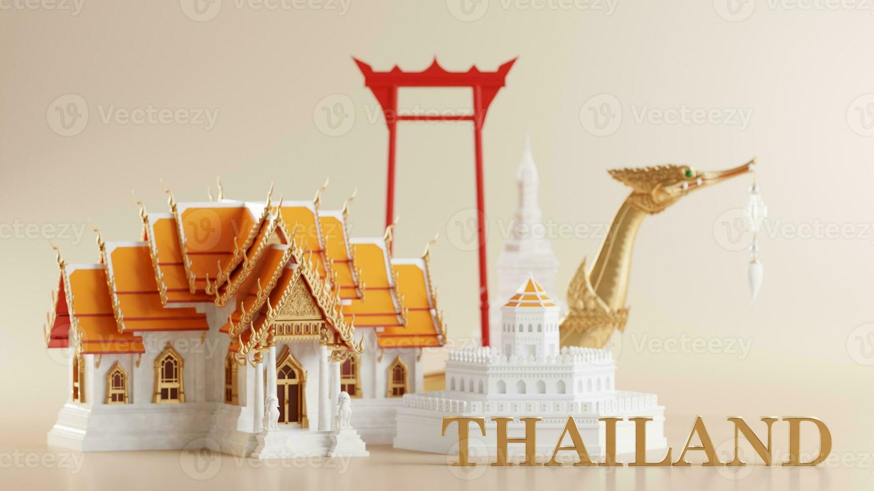 3d rendering illustration background the iconic of thailand travel concept the most beautiful places to visit in thailand in 3d illustration, thai architecture and tradition heritage. photo