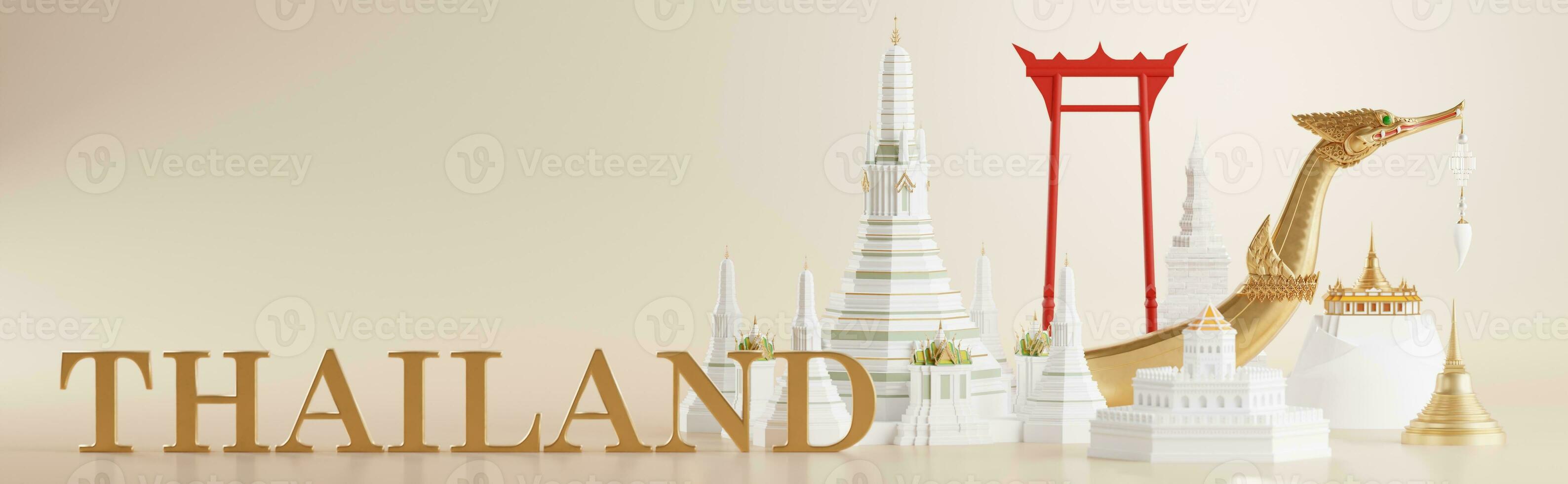 3d rendering illustration background the iconic of thailand travel concept the most beautiful places to visit in thailand in 3d illustration, thai architecture and tradition heritage. photo