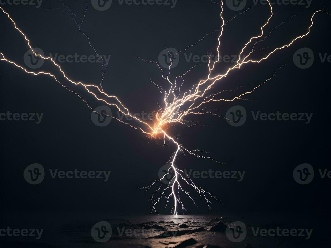 Lightning in the dark. Thunderstorm over the sea. Ai generative Abstract background photo