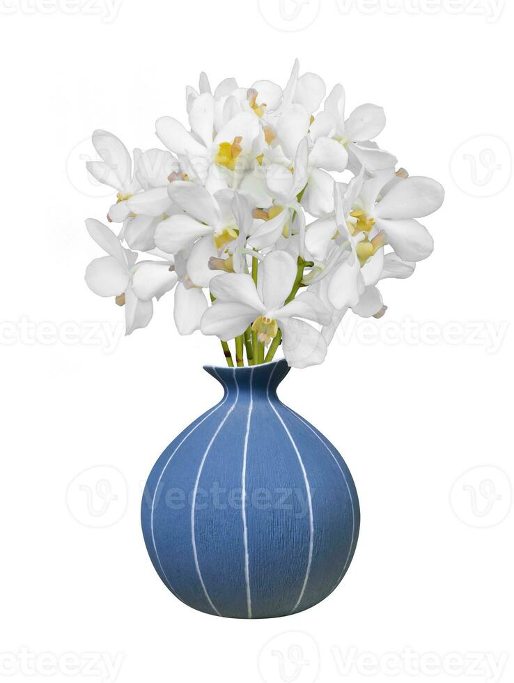 Bouquet of cut out white dendrobium orchid stem flower in the vase isolated on white background photo