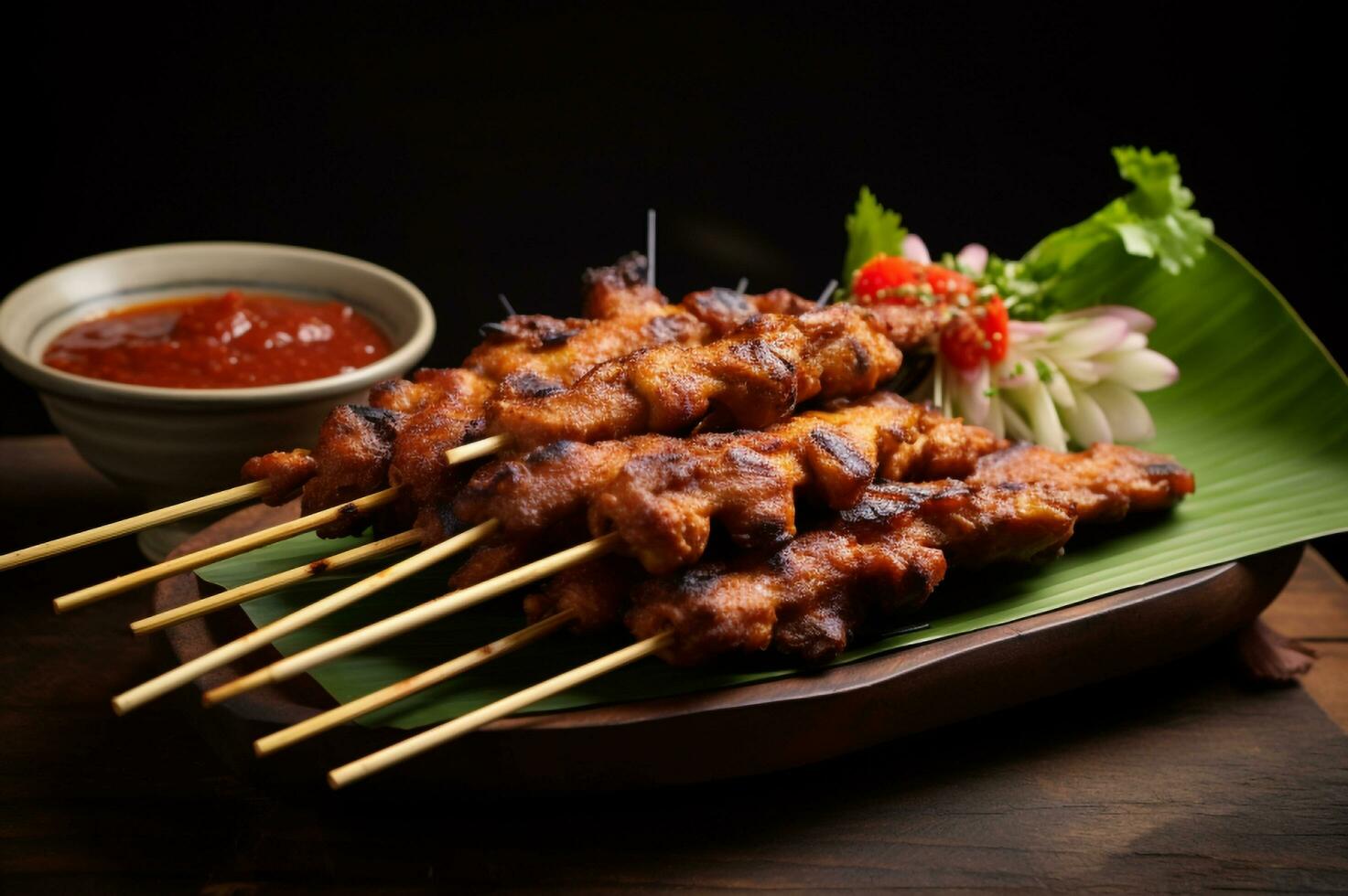 An indonesian sate ayam on top of wooden table photo