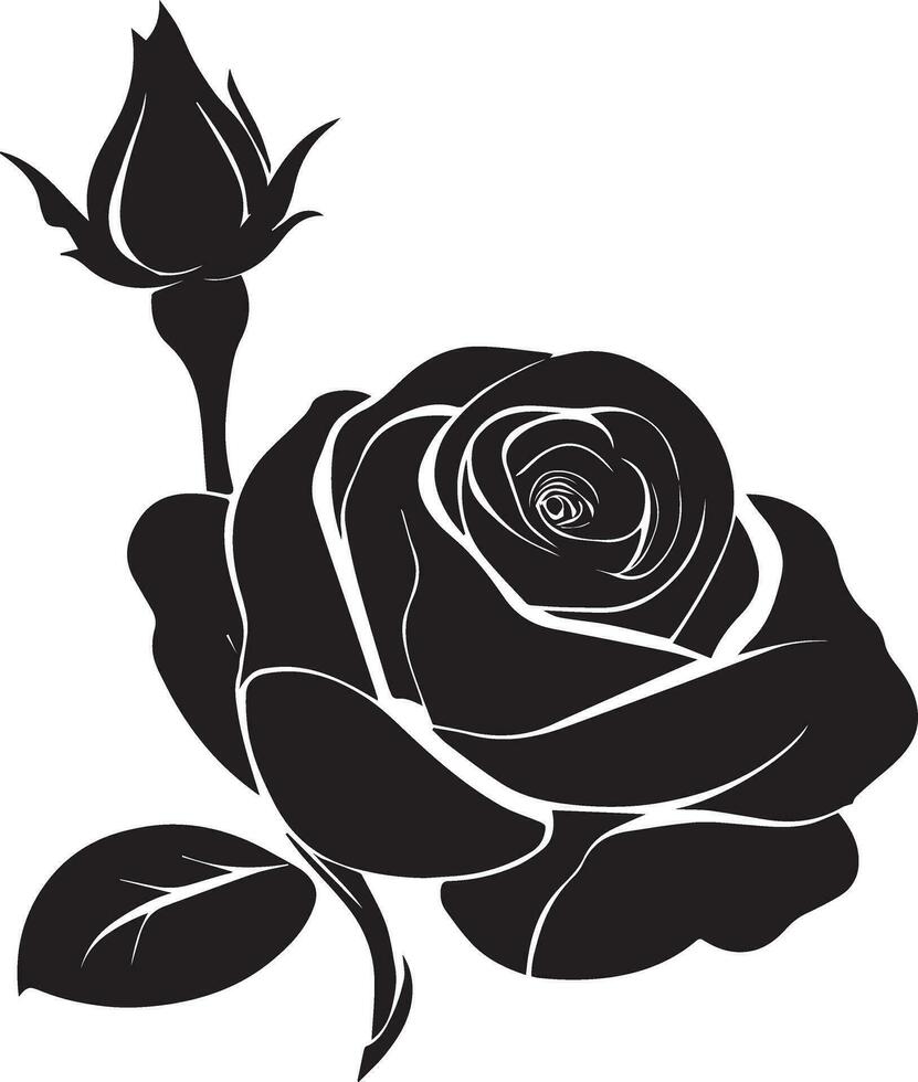 Rose With Bud vector silhouette illustration